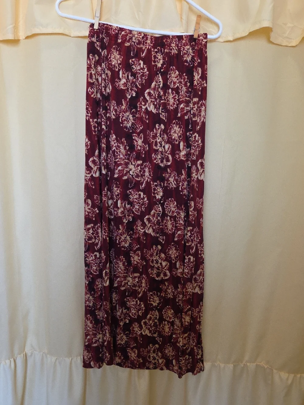 Carole Little Burgundy and Cream Floral Maxi Skirt
